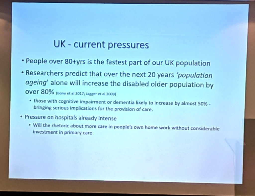 GeriSoc's tweet photo. Researchers predict that over the next 20 years 'population ageing' alone will increase the disabled older population by over 80% #GSFConf19 https://t.co/N9961FO2BO