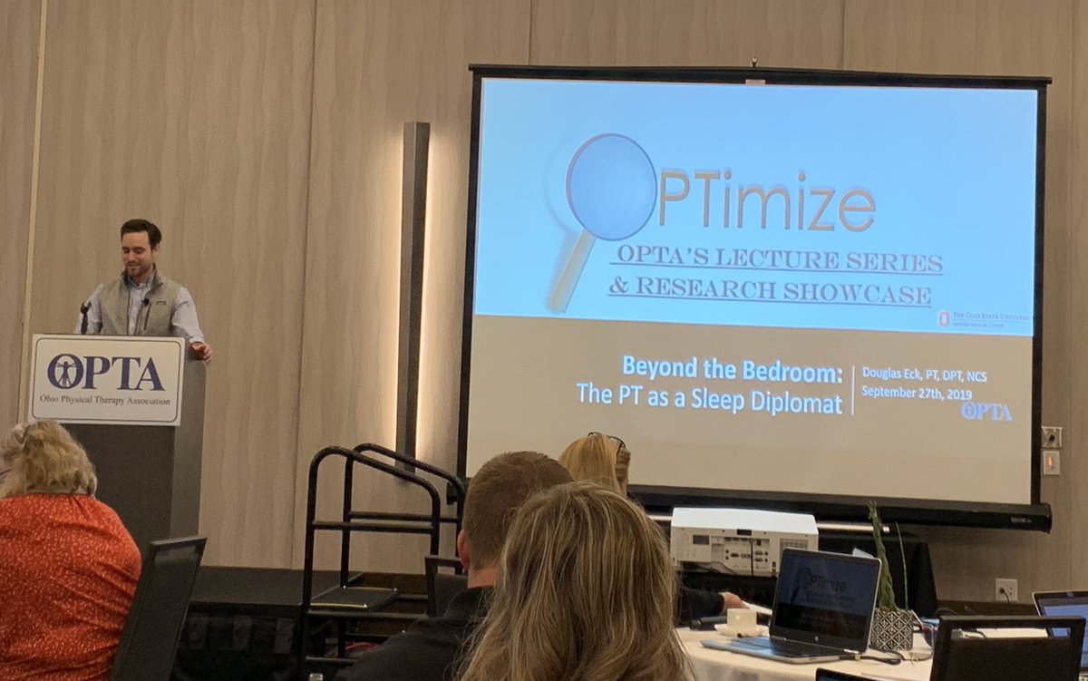 scott_ohpt's tweet photo. Should PTs be a Sleep Diplomat with our patients? How much sleep do you get? Dr Douglas Eck sharing info on the Sleep epidemic in America, and resultant increased risk in myocardial infarctions with change of time with daylight savings @Ohio_PT #OPTimize2019 https://t.co/HIonaXjCHX