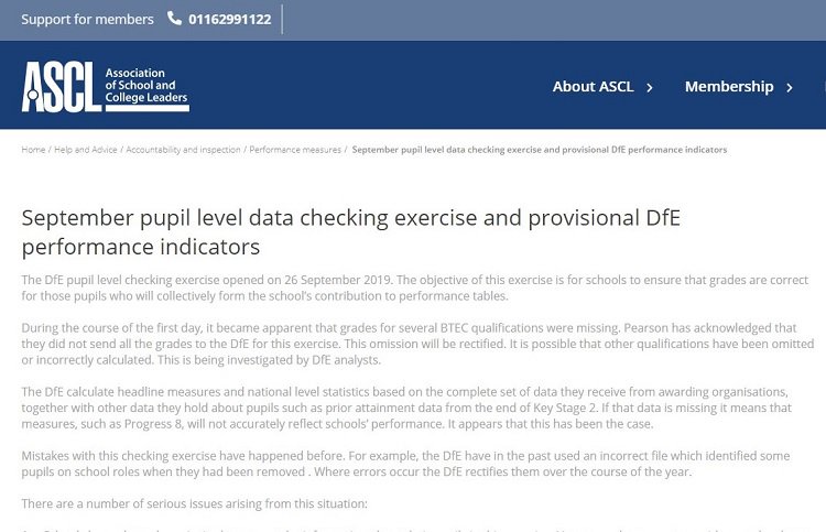 ASCL_UK's tweet photo. *UPDATE* Further information on the #dfe #tableschecking #progress8 scores has been added to our advice and actions page here https://t.co/IdTsZfqtuB (scroll to end of page) #BTEC https://t.co/Wiz9xNx9fd