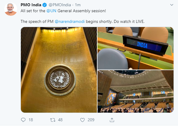 TimesNow's tweet image. #JustIn | @PMOIndia tweets ahead of PM @narendramodi&apos;s speech at the UNGA. | @UN | #ModiSweepsUNGA #ModiUNGASpeech