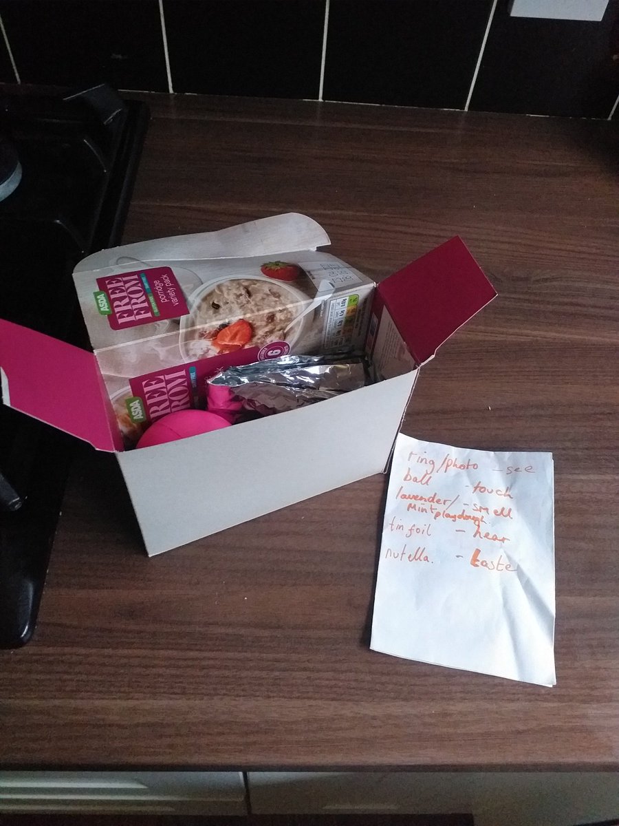 Creating therapy boxes with one to ones today to help with anxiety and panic 

Something to see
Something to smell
Something to touch
Something to taste
Something to hear

#anxiety #therapy #Nutella