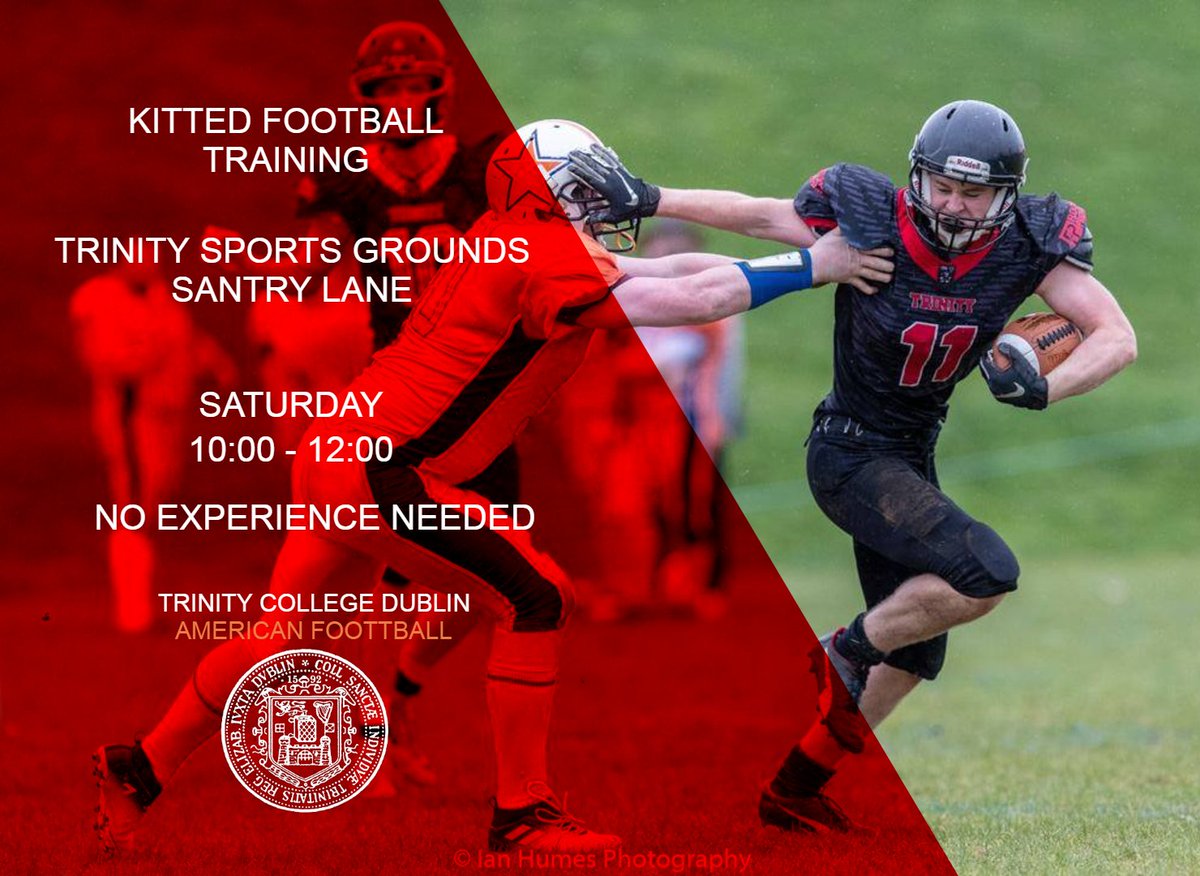 TCD_Football's tweet photo. Kitted training will take place between 10-12 this Saturday morning,28th, in Trinity Sports Grounds, Santry Lane.
The change in time is to accommodate for the first flag matches of the new season.
At 12.15 Trinity will play Meath Bulldogs, with a 13.30 match against the Trojans. https://t.co/p7JAc0AitV