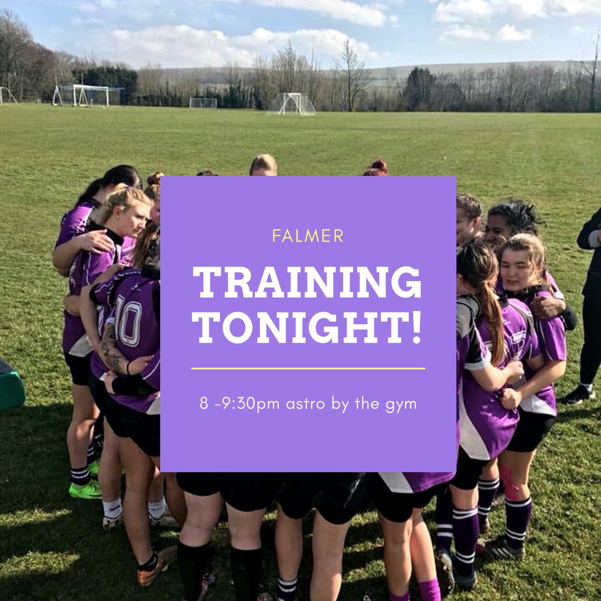 TRAINING TONIGHT!! 💜🐾

Come along to our first Falmer taster session! All abilities welcome! 🙌🏻🏉

Where? Astro pitches near the Falmer gym📍

What to wear? Sports clothes and trainers/astros/boots 👟🏃🏼‍♀️

What to bring? Water and warm clothes if needed 🥛🧤