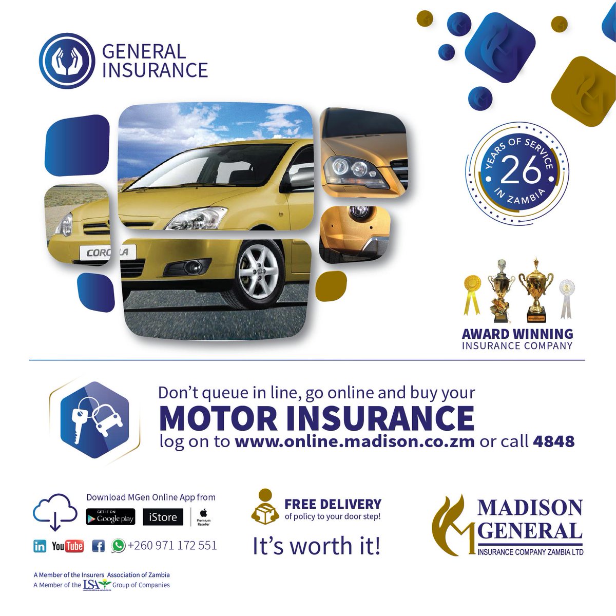MGenZambia's tweet photo. We have been your trusted general insurance partner for over 27 years! No matter the risk, we’ll cover it!
#ThrivewithMadison #ItsWorthIt https://t.co/NY0JF5FcSl