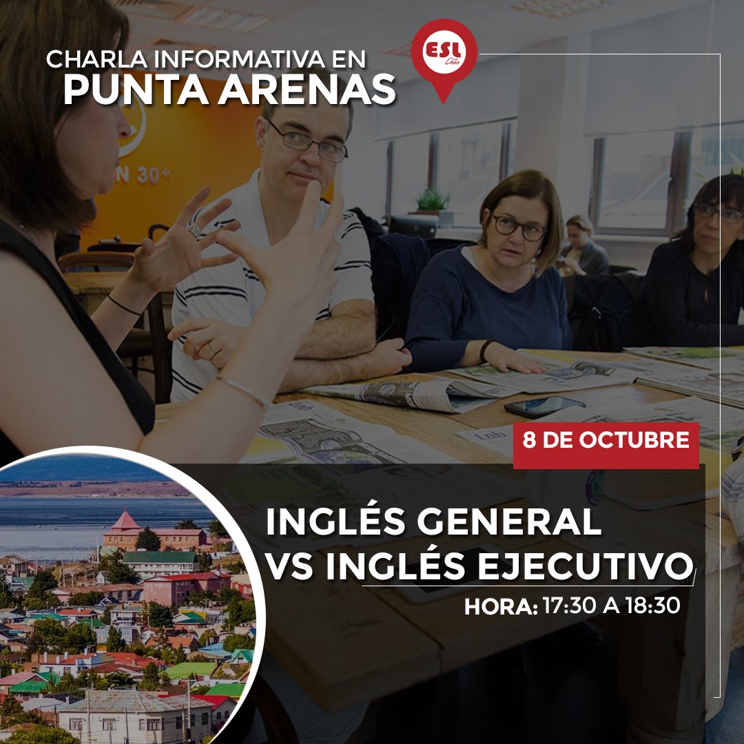 ATENCIÓN PUNTA ARENAS ---> Si deseas estudiar inglés Y expandir tus oportunidades laborales en el extranjero registrate y asiste a nuestras Charlas Informativas GRATUITA esl.cl/charlas/estudi…