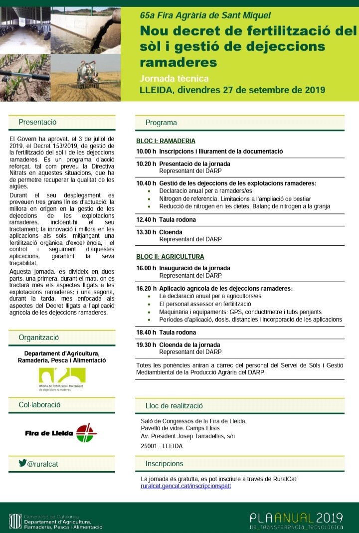 EAMasBove's tweet image. A la Fira de Sant Miquel de #Lleida també cal aprofitar-la per formar-se, com la jornada #PATT2019 del nou Decret de fertilització i dejeccions ramaderes.
Explicacions de tècnics de @agriculturacat com Josep M Virgili.
Cal estar al corrent de la Normativa aplicable!!