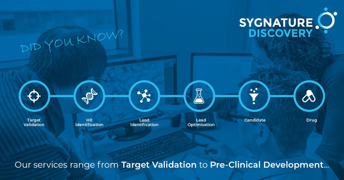 SygnatureDiscov's tweet image. Fact #14: Did you know our services range from #TargetValidation, #HitIdentification, #LeadIdentification, #LeadOptimisation to #Candidate nomindation and #PreClinicalDevelopment? More about us: sygnaturediscovery.com/drug-discovery… | #drugdiscovery #enablingsuccess