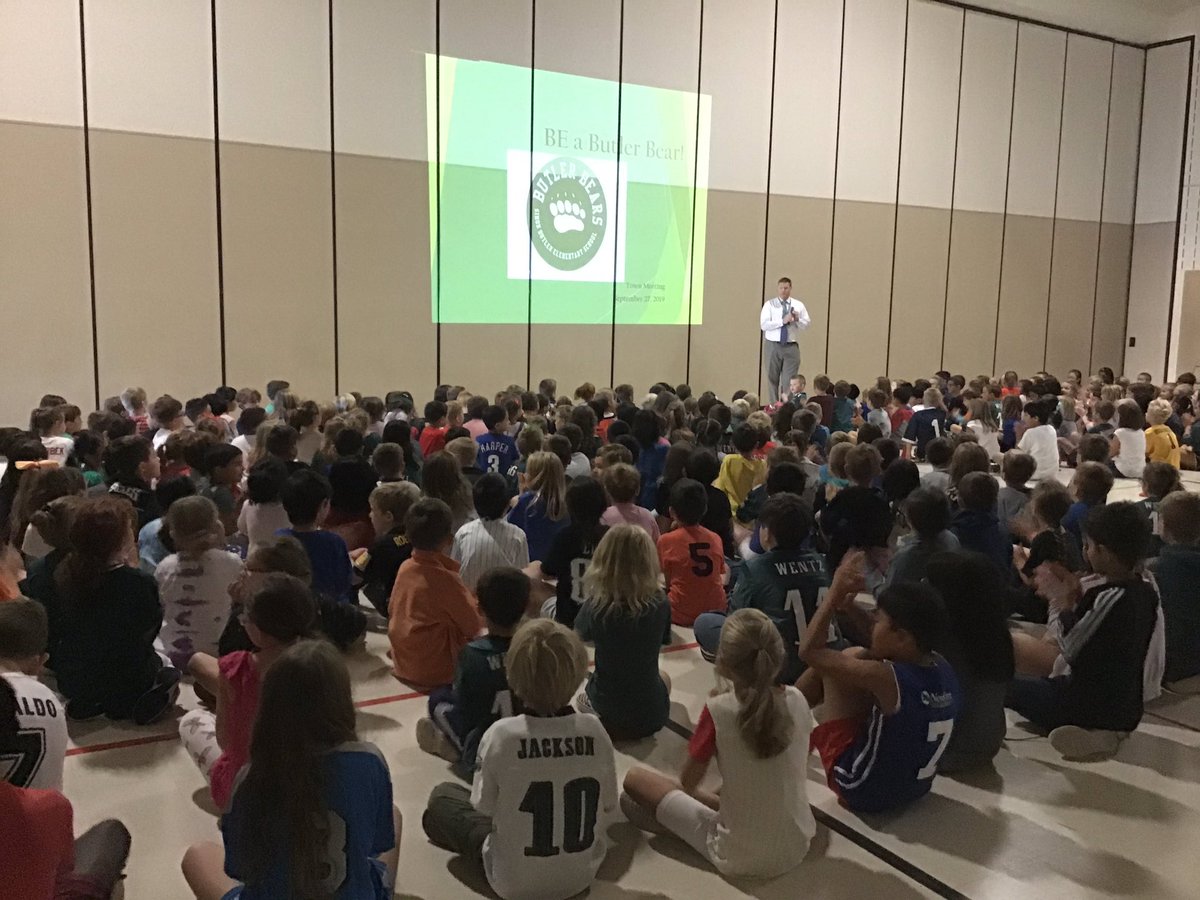 Starting our Friday morning off right! We are in a Town Hall Meeting with Mr. Funseth, Mr. Anderson and Mrs. Milotich discussing responsibility and the importance of being a Butler Bear 🐻 !
BUTLER=
Butler Bears
Understanding
Teamwork
Leadership
Educational Excellence
Respect