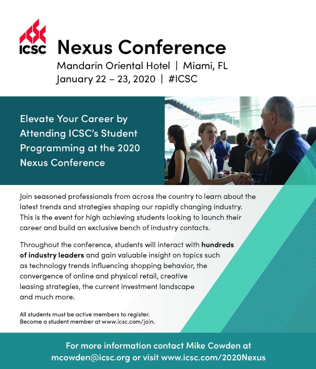 CrossmanCo's tweet photo. Students!! The 2020 Nexus Conference is approaching and we strongly encourage you to attend. This is a great opportunity to learn from industry leaders and launch your career. For more information, visit https://t.co/RZv5BSQOqk
@ICSC #ICSC #CRE #CrossmanCo #TeamCrossman https://t.co/FG7oRnS5JU