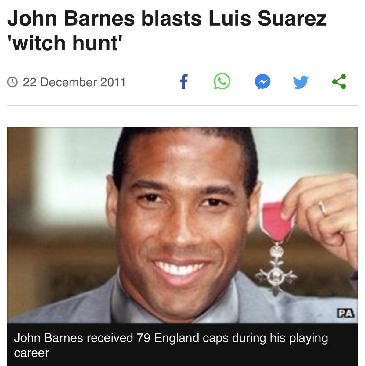 Luis Suarez racially abuses Patrice Evra. No one who’s ever been racially abused: John Barnes:
