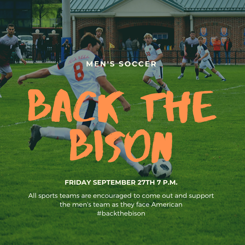 Bucknell_Enrich's tweet photo. See you tonight as @Bucknell_MSOC takes on American at 7pm! #rayBucknell #backthebison https://t.co/5OUd0nHZyG
