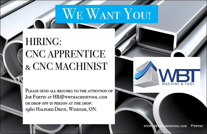 WBT_Machine's tweet photo. We are looking to add some key people to our great team. If you are looking for an opportunity to grow and have some work- life balance, then we may be the right fit for you.
#machinist #cnc #cncmachinist #SkilledTrade #yqg #wincity #windsorontario #wbtmt #jobs https://t.co/VbyzthiMh2