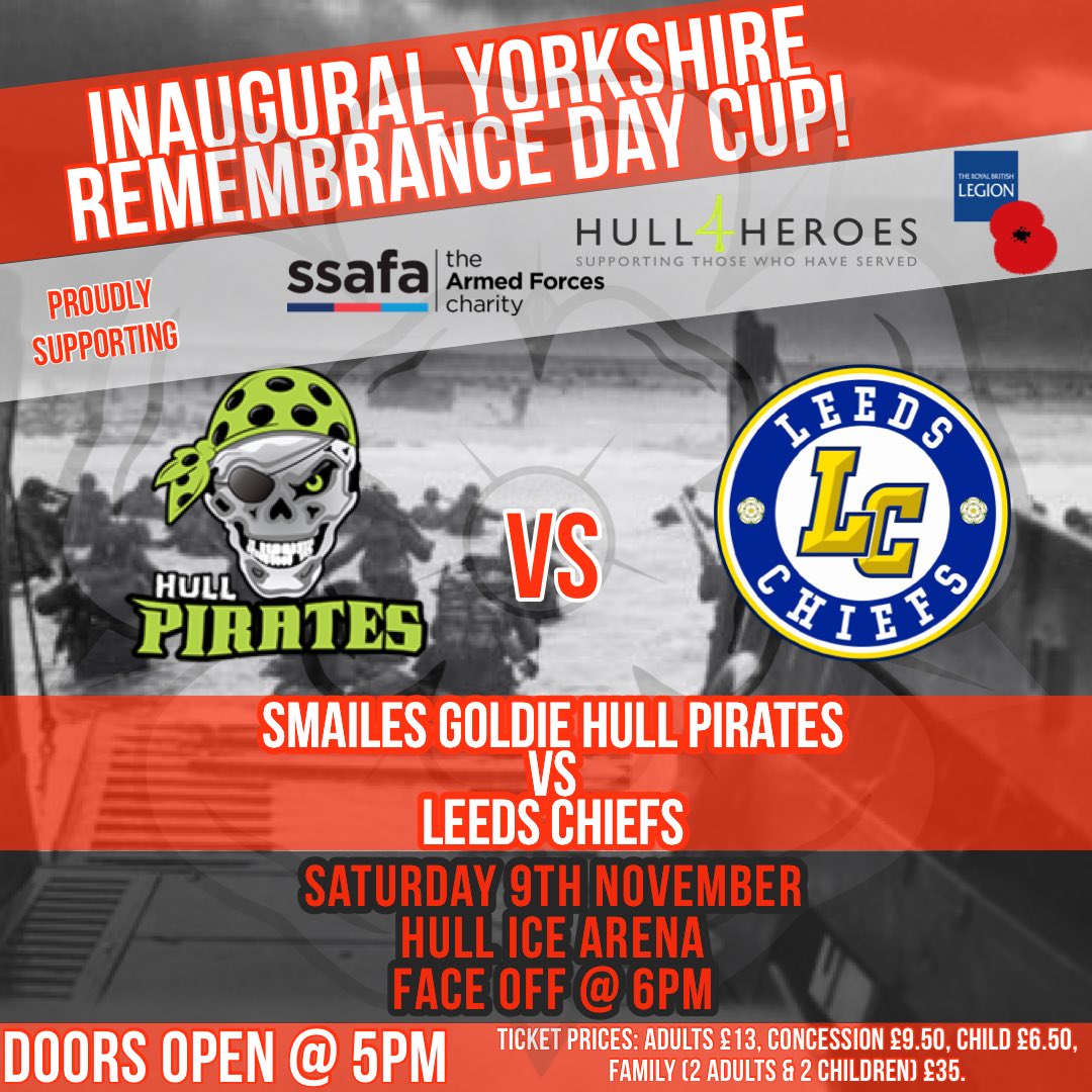 We are delighted to be taking part in the inaugural Yorkshire Remembrance Day Cup 🏆 against the Smailes Goldie Hull Pirates

Taking place in Hull place this year on Saturday 9th November 2019, @ 6pm. #LestWeForget