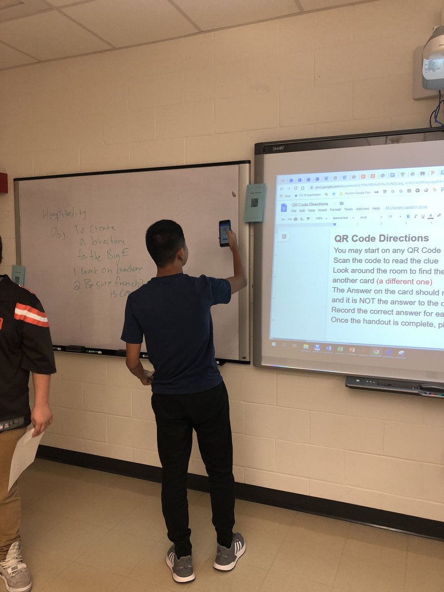 NHSBizTech's tweet photo. Intro to Bus class using QR Codes to learn economic terms. https://t.co/4OeoO62vei
