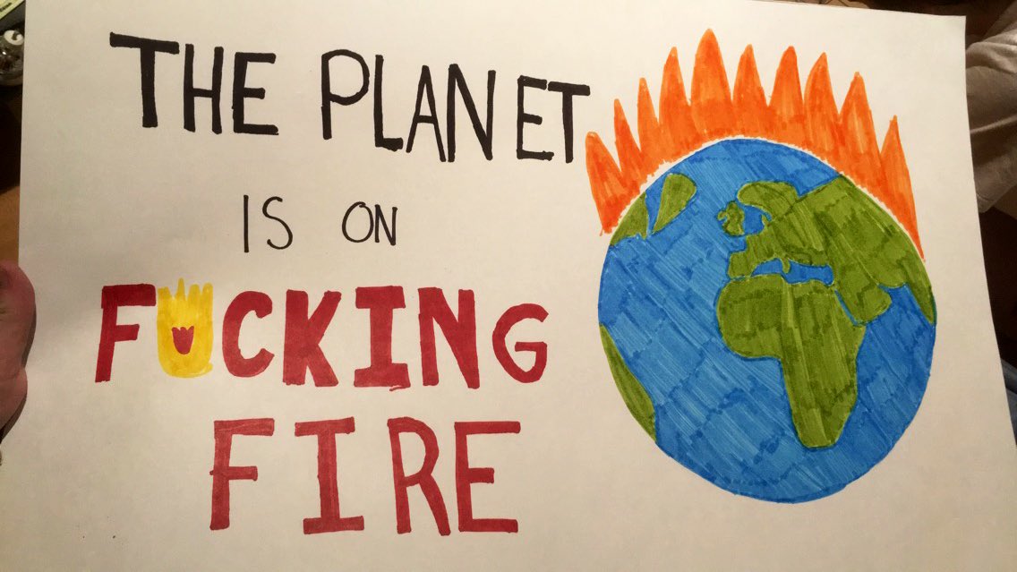 AshMeijer's tweet photo. Here’s the sign I made for the #ClimateStrike today. Unfortunately I got a fever last night and need to stay home. That said, I’m still supporting this movement from home. Give ‘em hell for me :) #NotThereStillCare https://t.co/3EQOyy9MZO