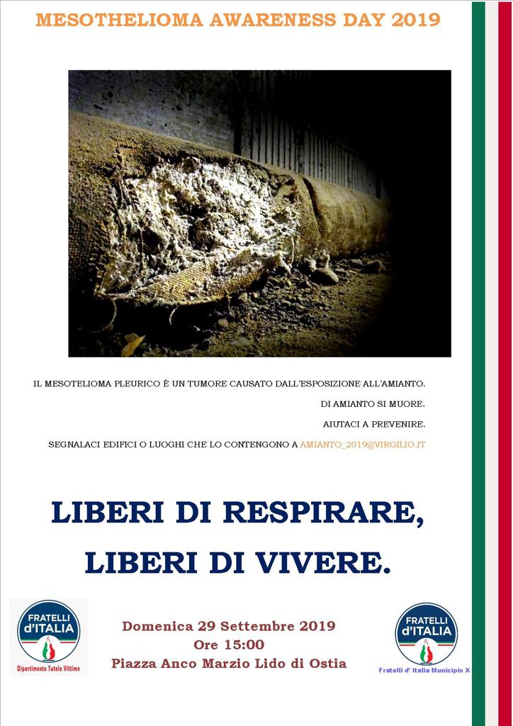 Vi aspettiamo domenica 29 settembre dalle 15 a piazza Anco Marzio. Segnalateci strutture e siti contenenti amianto: la miglior prevenzione del cancro è la bonifica!!
#EndMeso #BastaVittime #StopAmianto #Mesotelioma #CureMeso #RegistroTumori #Asbestos #BanAsbestosNow
#MunicipioX