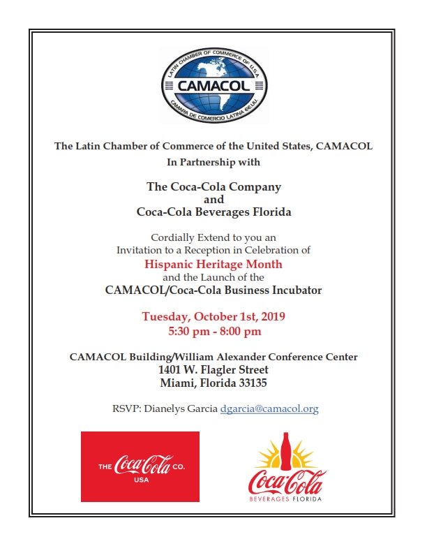 PeopleEventos's tweet photo. @CamacolMiami and @CocaCola invite you to a reception to celebrate Hispanic Heritage month and its free!  Just RSVP to Dgarcia@camacol.org.  See you there! https://t.co/QOSNukIGFl