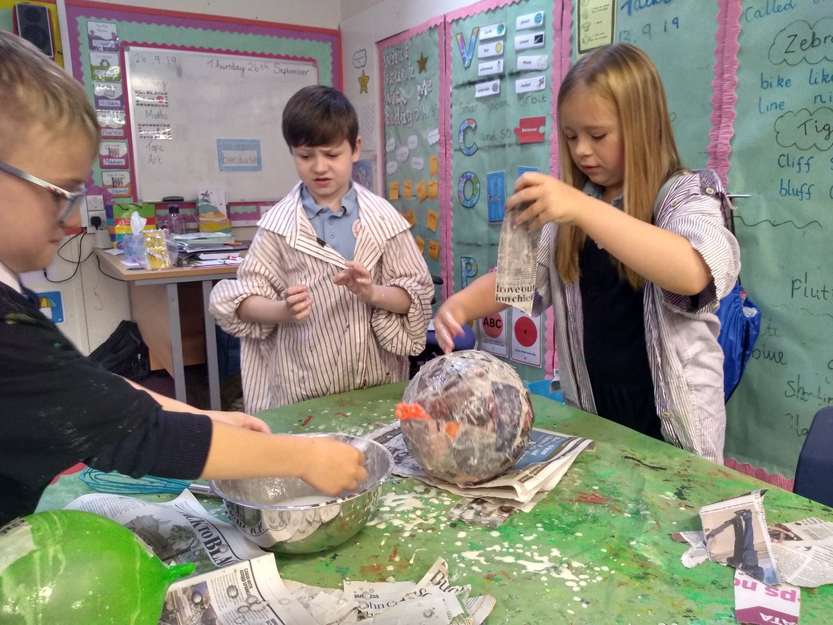 MissPark89's tweet photo. Yesterday, P3 started the first stage of making our solar system using paper mache! 🌌 @greenriggps1 https://t.co/CfmuOW96fJ