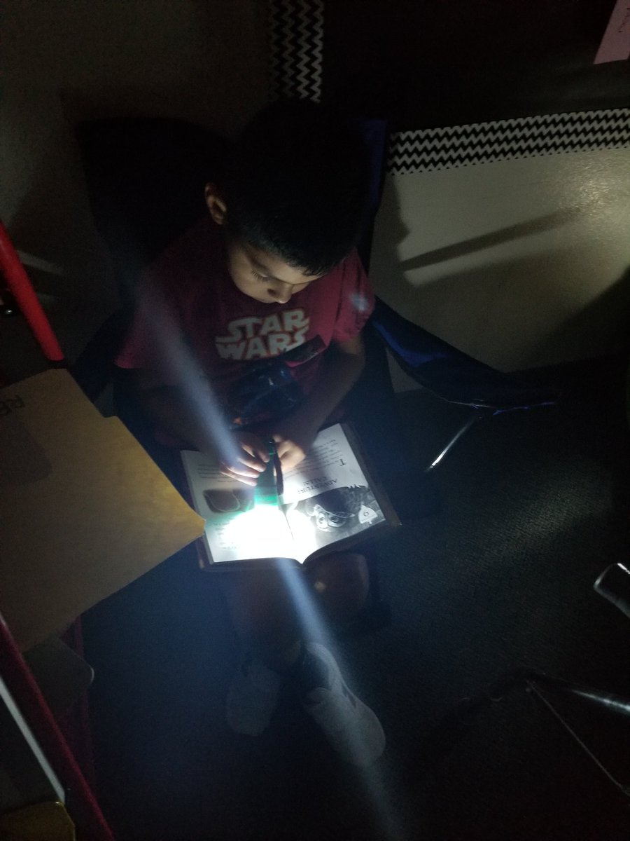 MsGrayCFB's tweet photo. Dark photos, but engaged readers! Today is our last day of Unit 1, so we are celebrating with some Flashlight Reading! #Room607 #ThompsonReads #ThompsonIsExcellence https://t.co/LRKmEawWlS