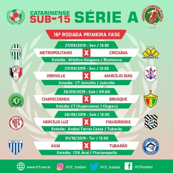 FCF_futebol's tweet photo. Fim de semana com muita bola rolando, na base Catarinense!
Confira os jogos e torça para seu time!
#BaseCatarinense
#Sub15A
#Sub17A
#CopaSC17
#CopaSul https://t.co/w18rQkUmvG