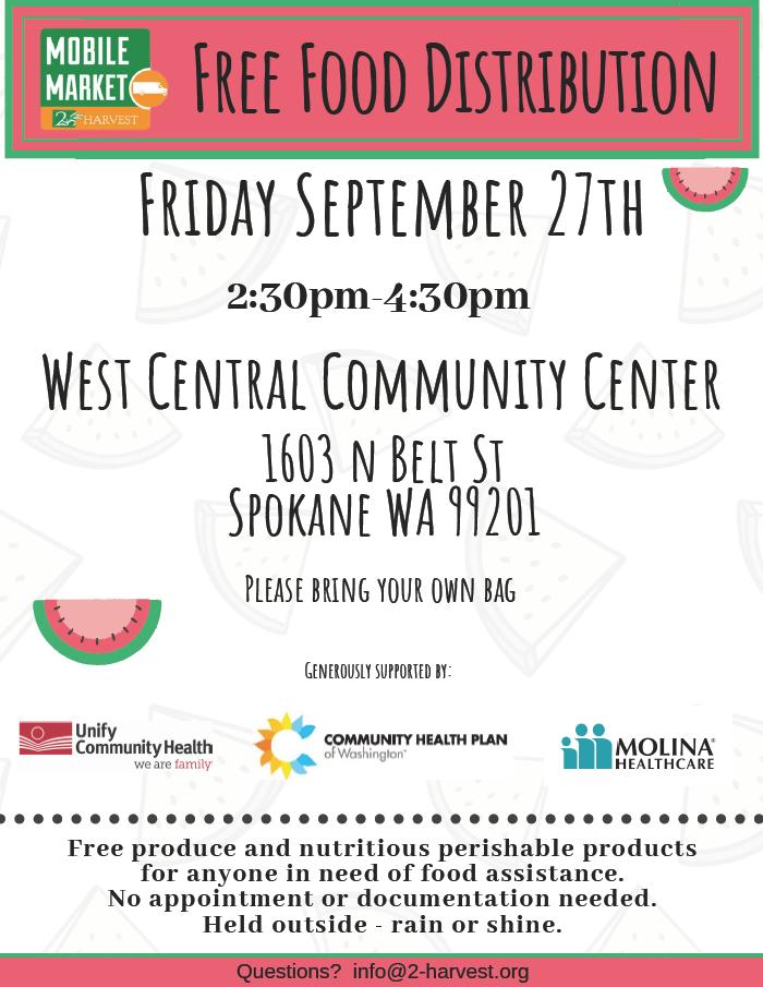 2HarvestINW's tweet image. From 2:30PM to 4:30PM today, our Mobile Market will be in Spokane, WA delivering food to anyone in need of assistance at West Central Community  Center. #SolveHunger