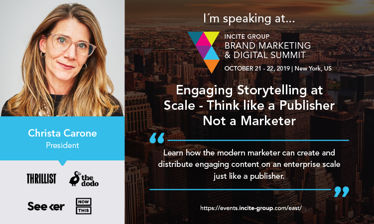 HeyAaronJames's tweet photo. Christa Carone, the President of Group Nine Media, will be attending the 2019 Brand Marketing and Digital Summit to talk about how the modern marketer can create engaging content. Don’t stay out of this incredible opportunity! Explore the event here: https://t.co/mTDI85vM4R https://t.co/hP3c8nu80H