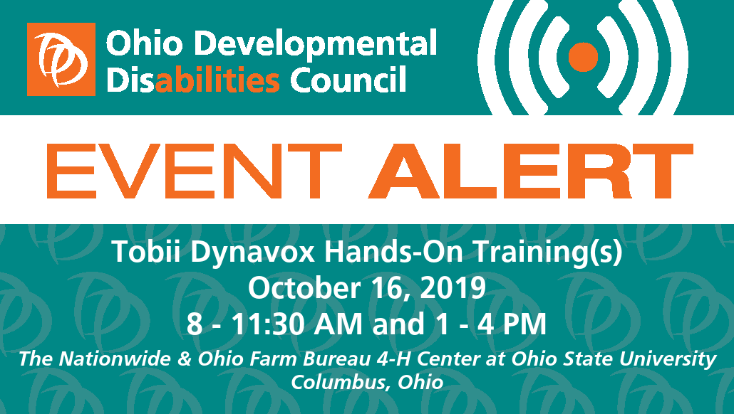ohioddcouncil's tweet photo. .@TobiiDynavox will be holding a FREE hands-on training during two sessions on 10/16 at @ohio4h from 8-11:30a & 1-4p for those wanting to learn more about their #speechgeneration devices & apps. Thank you to #ATOhio for hosting! For more information: https://t.co/fGAO2yOyHN https://t.co/qoZ4yX7iho