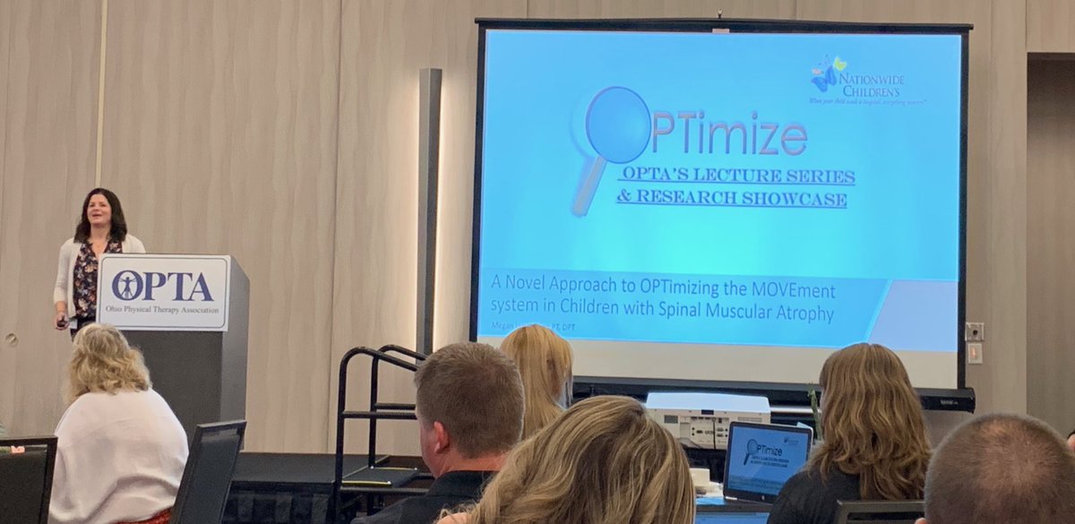 scott_ohpt's tweet photo. Dr Megan Iammarino sharing a novel approach in using the MOVEment system in children with spinal muscle atrophy @nationwidekids @Ohio_PT @CSU_DPT alumni #OPTimize2019 https://t.co/aydYWD5oU6