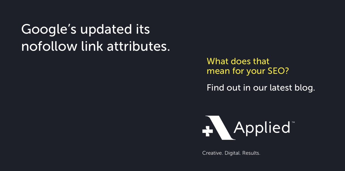 The evolution of Google’s “nofollow” is here, and it’s joined by two new link attributes: “ugc” and “sponsored”. 

Here’s what you need to know: applieddigital.co.uk/blog/googlersq… 

#CreativeDigitalResults #SEO #SEM #digitalmarketing