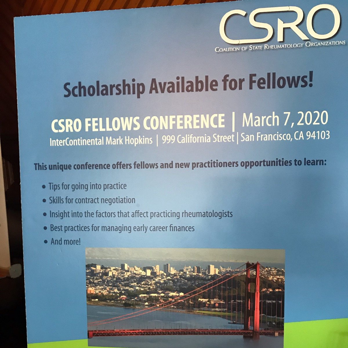 CSROAdvocacy's tweet photo. Calling all #FELLOWS! #SanFran @CSROAdvocacy #FellowsConference Scholarships Available. Stop by our booth @CCRheum #WEST or visit our website for more info!  
https://t.co/qwIOUgJM9C https://t.co/5l1eiBYb4p