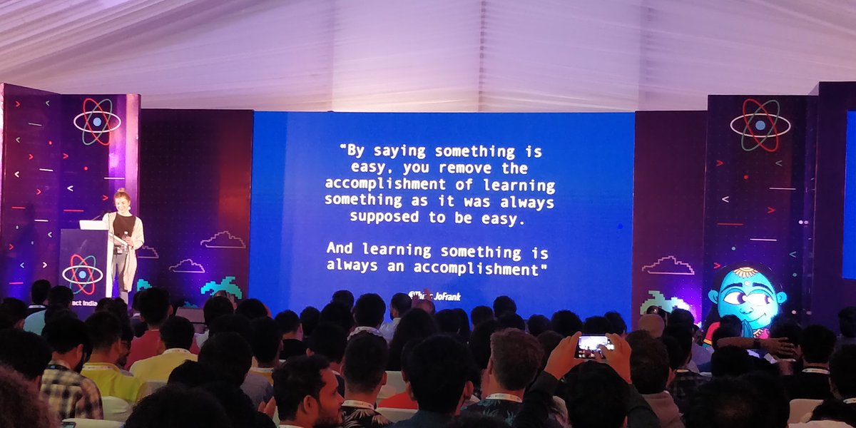 ram_gurumukhi's tweet image. &quot;By saying something is easy, you remove the accomplishment of learning something as it was always supposed to be easy. And learning something is always an accomplishment&quot;. 
@mozilla Tech Speaker @carolstran at
@react_india.

@mozTechSpeakers