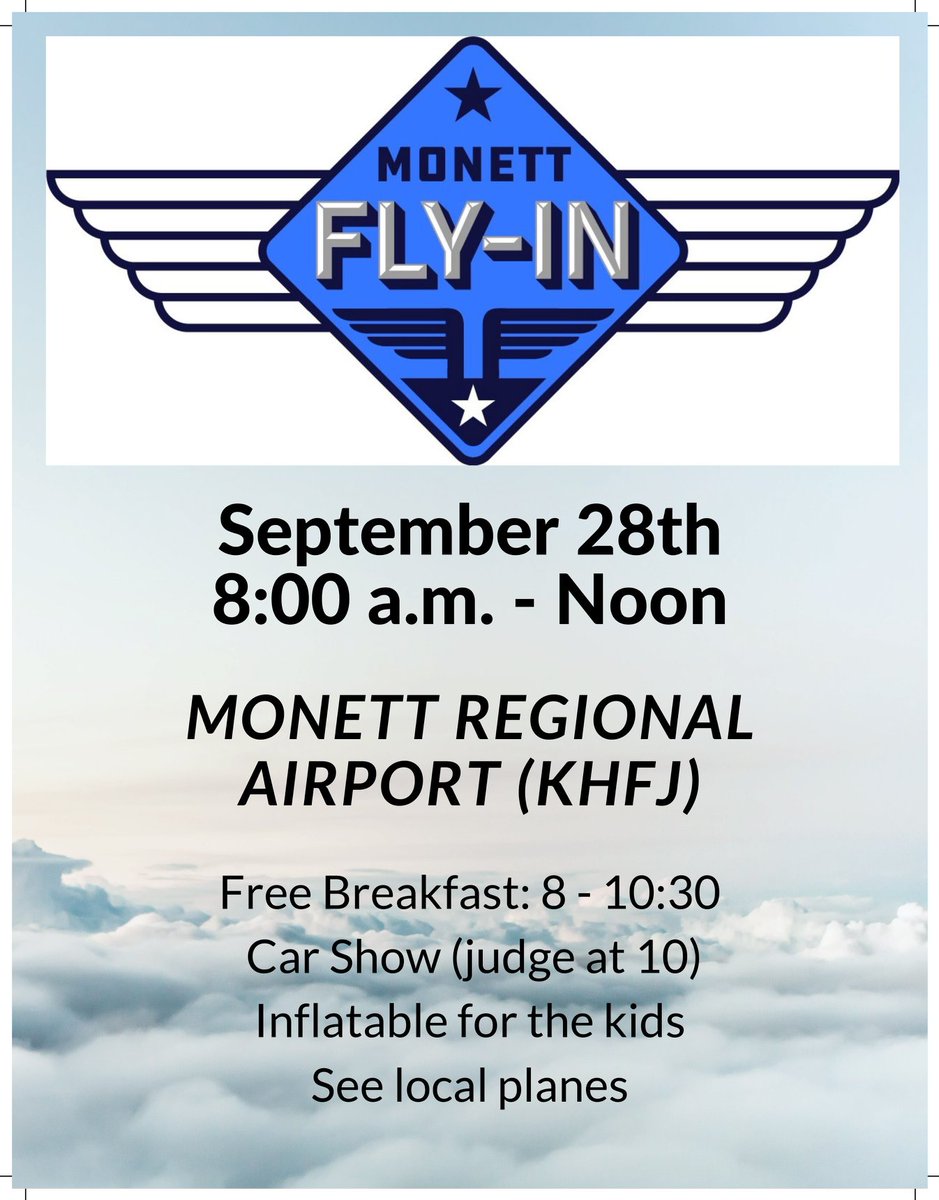 Tomorrow is the day! Stop by the Monett Airport for some free pancakes &amp; chat with fellow aviators. Premier will be there too so be sure to stop by and say hello! 🥞✈️
