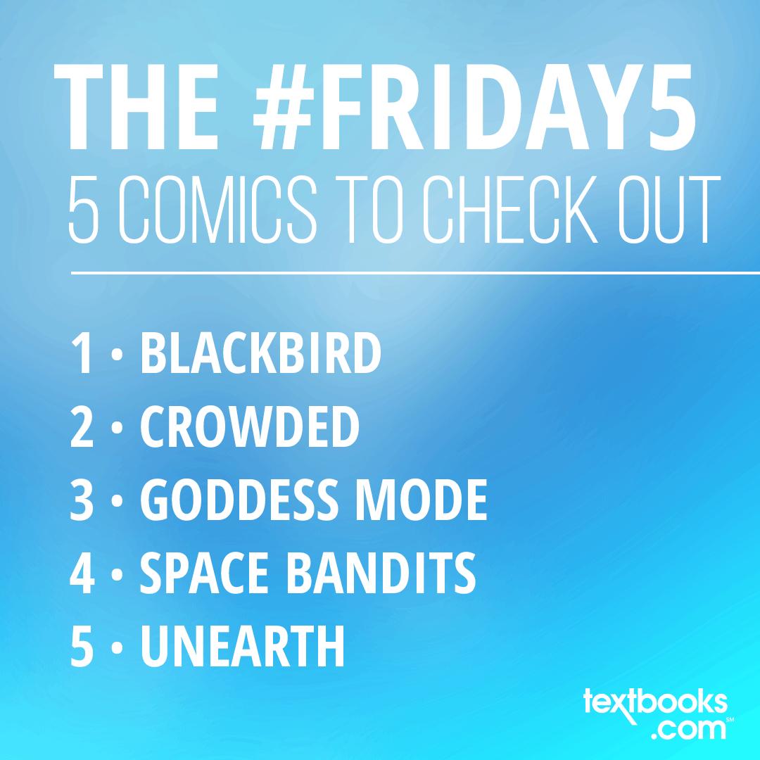 Textbooks's tweet image. This past Wednesday was National Comic Book Day, so today’s #FridayFive has some comics you probably haven’t heard of, but just might want to check out.