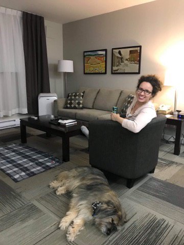HomePortHotel's tweet photo. TGIF am I right? Our new guest Prince and his fur mom Rebecca at HomePort think so too! 🐶 😴 

We love having furry friends stay with us! Pet Friendly suites available 😊 
☎️ 709-754-9822
💻  reservations@homeporthotel.com https://t.co/DK7rp64mfT
