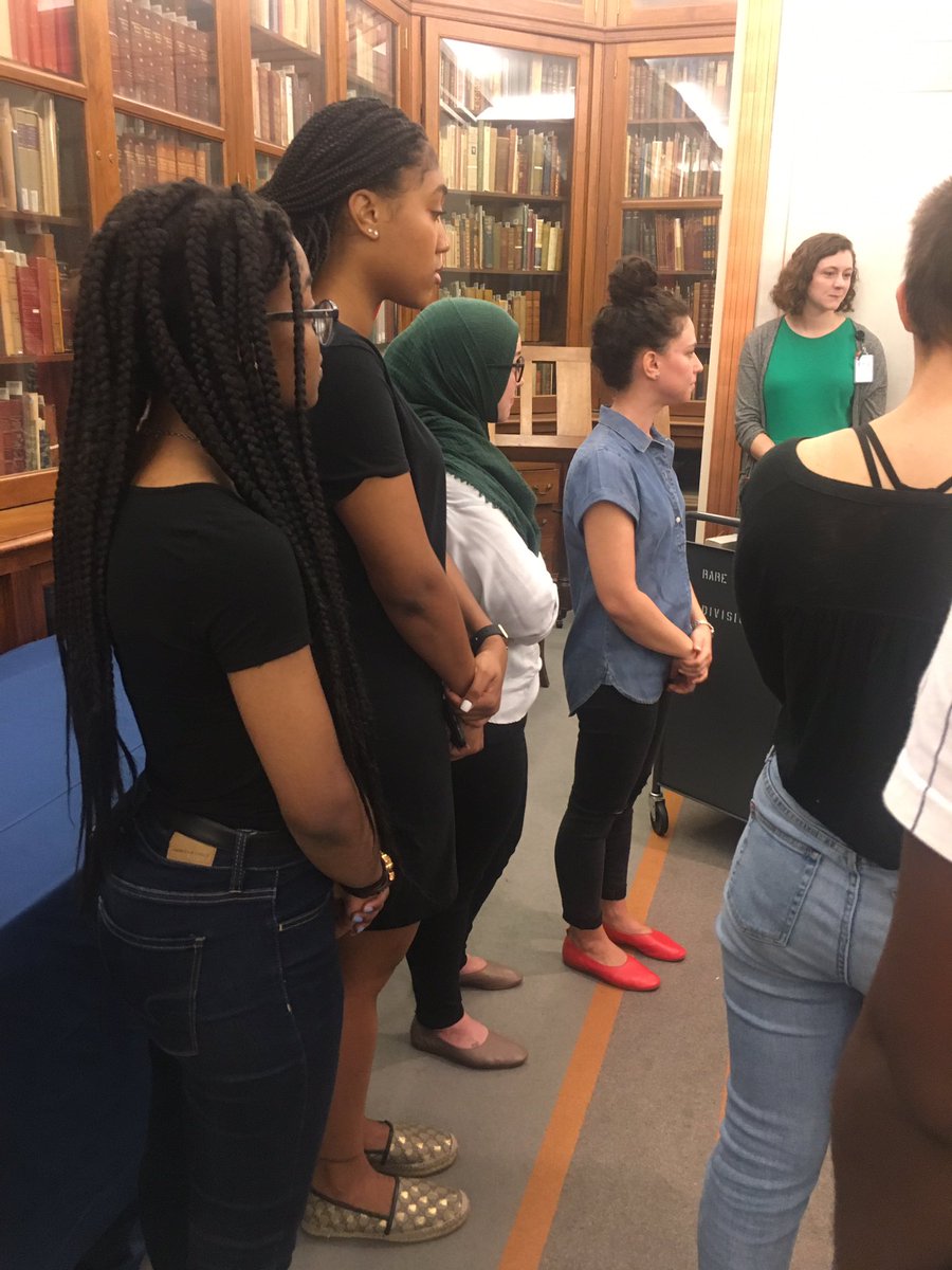 Emnk's tweet photo. Visiting the @librarycongress with @UMDEnglish @HowardU students and the fabulous @TitaChico1 viewing first edition #frankenstein & second edition #vindicationoftherightsofwoman #maryshelley #marywollstonecraft #marywollstonecraftshelley https://t.co/qc7Q7Mig9m