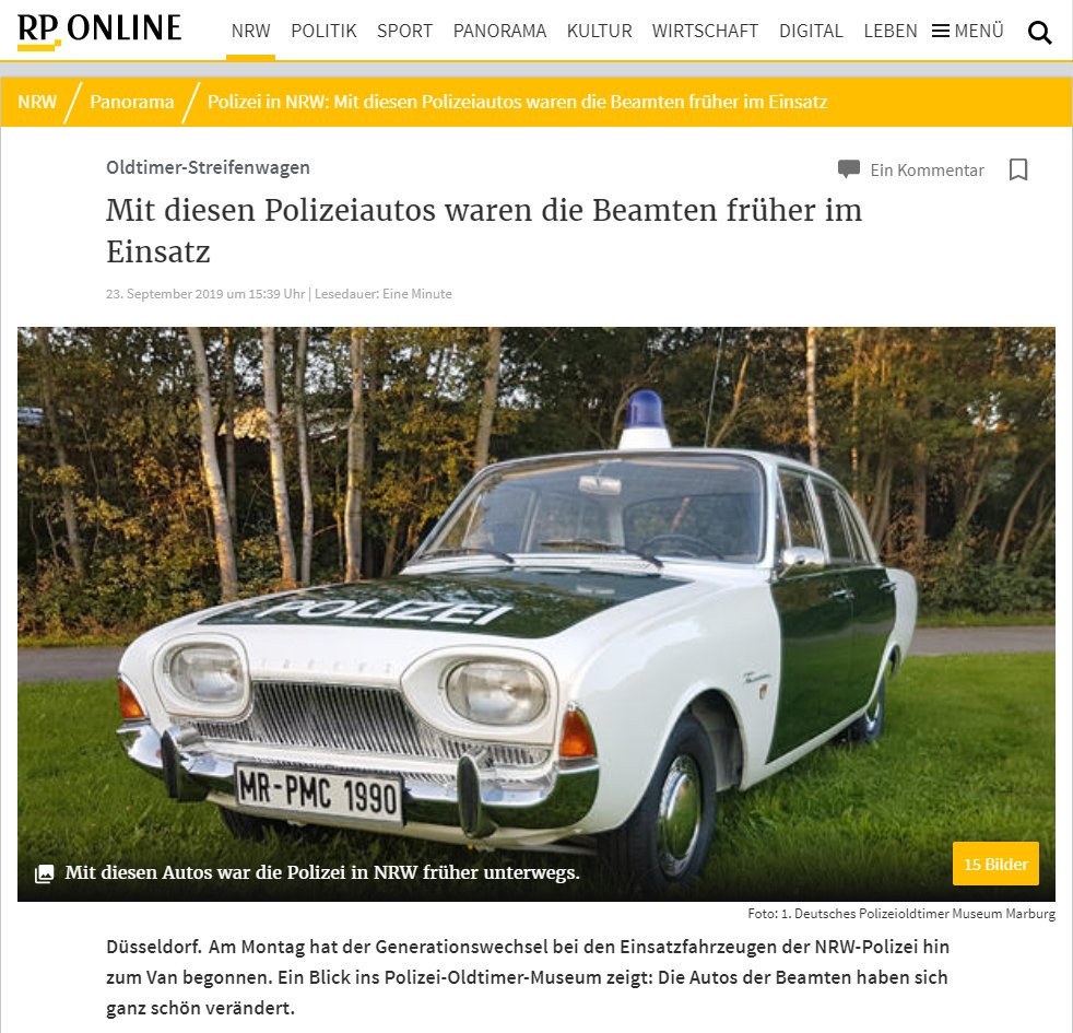 Polizeioldtimer's tweet photo. Hinsichtlich des Generationswechsels bei den Einsatzfahrzeugen der Polizei 🚔 in Nordrhein-Westfalen stellt die Rheinische Post @rponline unsere #Polizeioldtimer 🚓kurz vor. 👍Mehr dazu auf: https://t.co/kxiN25MDxl und https://t.co/t8WsdIRsro https://t.co/1yuJFN6c5z