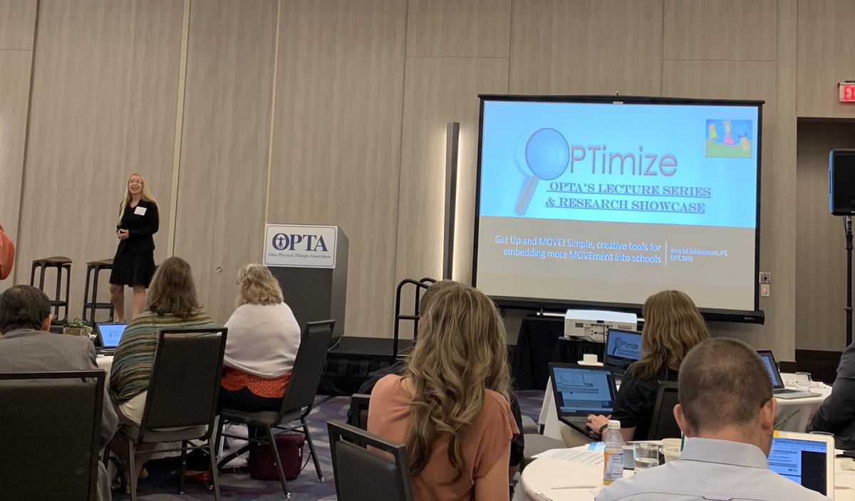 scott_ohpt's tweet image. Dr Amy Schlessman promoting the value of PT /PTAs educating the benefits of exercise in schools for children. 60 minutes of activity improves health and cognitive status @Ohio_PT #OPTimize2019