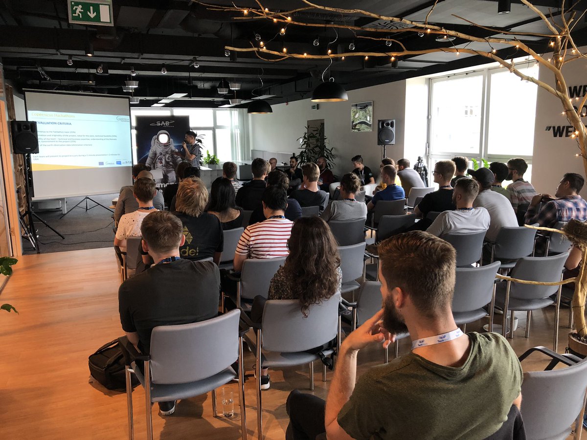 JanBleha's tweet photo. Relevance, innovation and quality of the team are the evaluation criteria of the @CopernicusEU #sabaerospace #Hackathon in #brno. #HackTravel https://t.co/VKSlXmpMyL