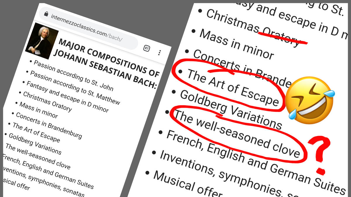 ATranSolutions's tweet photo. https://t.co/6il8M5MADW For some Friday fun and humor, take a look at these automatically translated Bach masterpieces. Prepare to giggle! 😆 https://t.co/GhsbYd8PjN