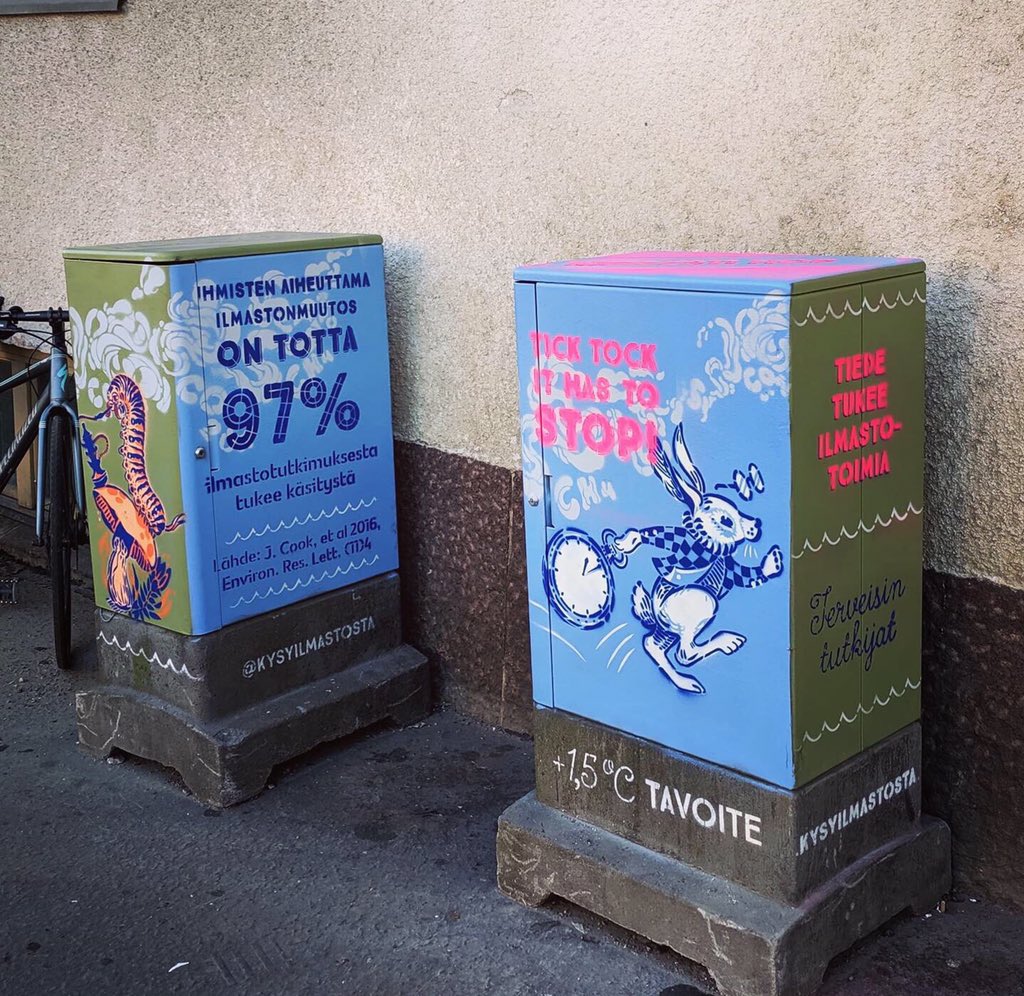 StephanyMazon's tweet photo. You are walking along Mannerheimintie and Reijolankatu crossing in downtown #Helsinki .. and you spot a science-urbanart box!! 

New boxes done today for #ScienceInHelsinki by our artists Maikki and Maija ♥️ https://t.co/KTdNhPHKlo