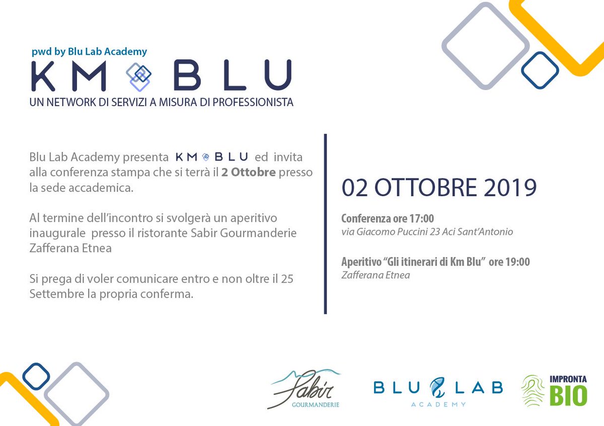 BluLab_Academy's tweet photo. 2 Ottobre Presentazione ufficiale.

#Sicilia #kmblu #chef

#conference https://t.co/2iNmI1fe6O