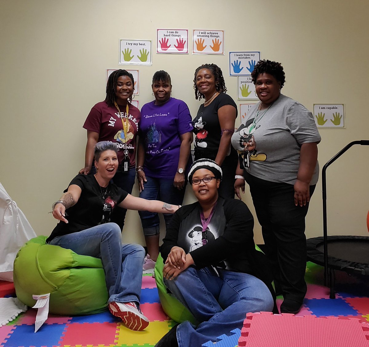 MrsMims1's tweet photo. The ladies of #teamresource checking out the calm room. #whowenes #happiestplaceonearth #FridayFeeling #lovemysquad https://t.co/ZwihUxxPIu