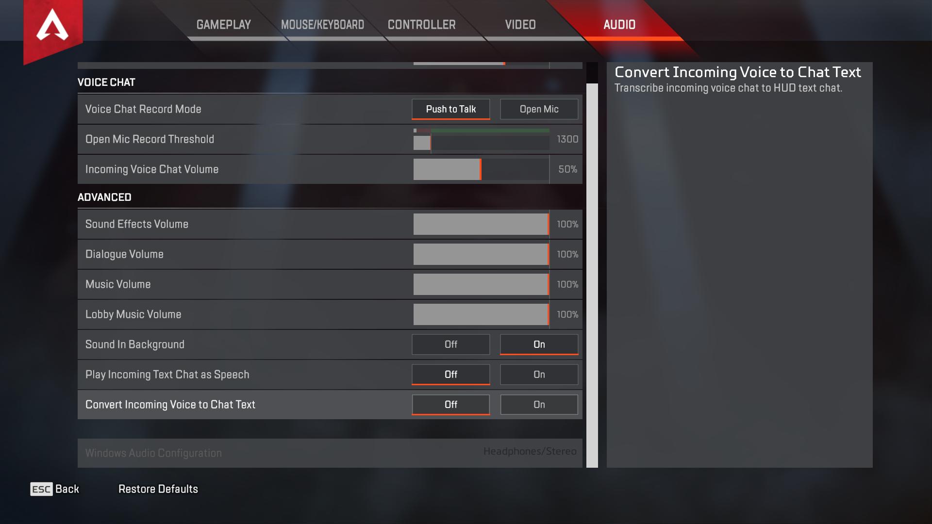 Aogik Bf42 Windows10 1903にアップデートしてからapexのオーディオ設定が強制的に7 1chになってお困りの方へ Windowsのサウンドコントロールからフロント左とフロント右以外のチェックを外しましょう とりあえず左右や後ろの音が極端に小さくなる現象は