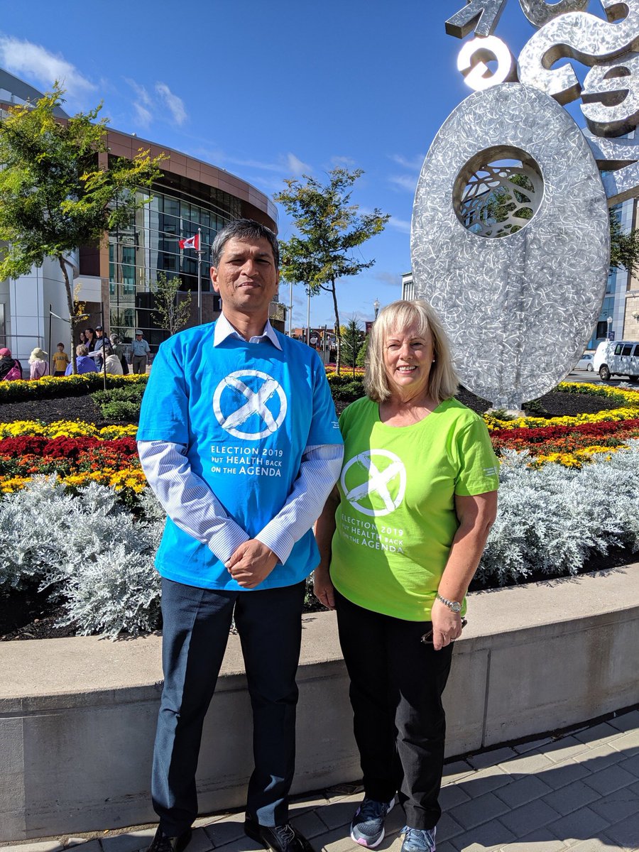 DrAnnCollins's tweet photo. Ready to march in #Moncton with @dharmurology!

#climatestrikecanada #ClimateStrike 

#voteforhealth https://t.co/1LBonz3IJt