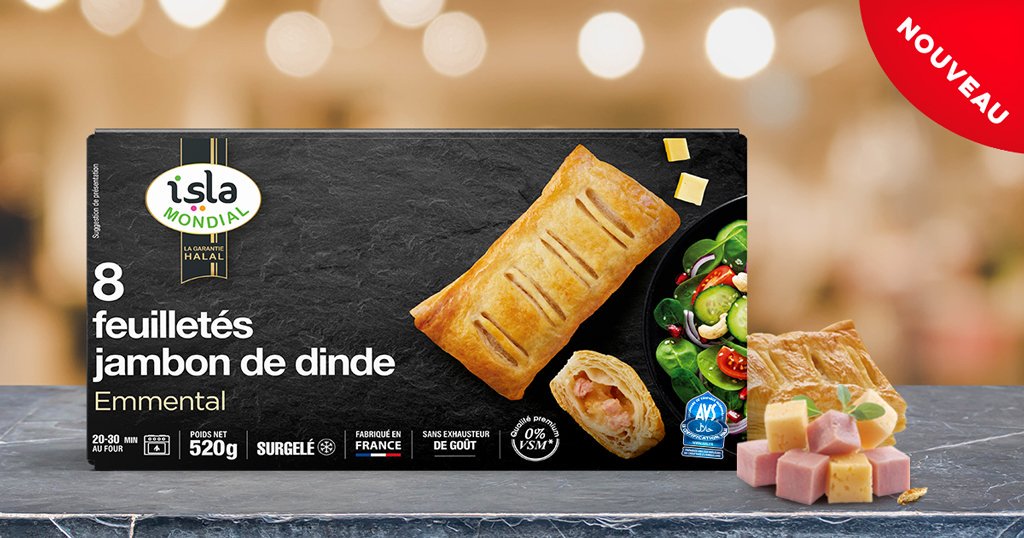 IslaMondial's tweet photo. Isla Mondial a élaboré pour vous ces savoureux feuilletés jambon de dinde emmental à préparer facilement et rapidement au four. Fabrication 100% française. Sans exhausteur de goût. Sans VSM. Déjà disponible chez les revendeurs spécialisés en Halal. Bientôt en grandes surfaces. https://t.co/PM61I2IASW