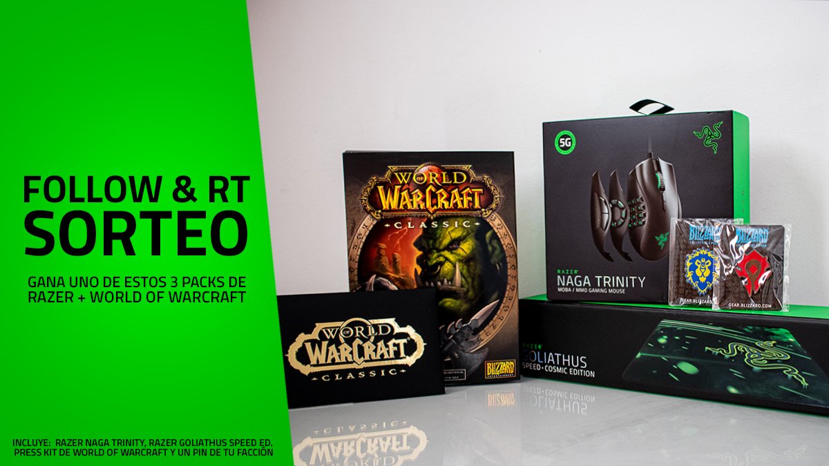 ¡Que comience la batalla! 🔥

Uno de estos 3 packs te está esperando para seguir disfrutando de #WoWClassic 

Para participar en el sorteo:
- Seguir a <a href="/RazerES/">R Λ Z Ξ R 🇪🇸</a> y <a href="/Warcraft_ES/">Warcraft ES</a> 
- RT este tweet
- Responder a una sencilla pregunta ¿Horda o Alianza? ⚔

Válido hasta el 01.10.19