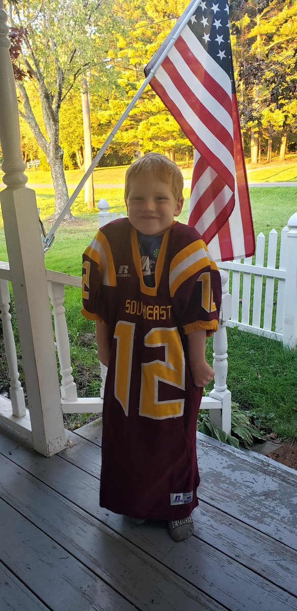Future football player! Was so happy to wear big brothers jersery. #sepirates #otov @Southeast_FB