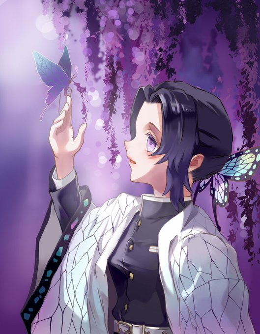KUさんがTwitterに投稿した胡蝶しのぶ(鬼滅の刃)のイラスト。