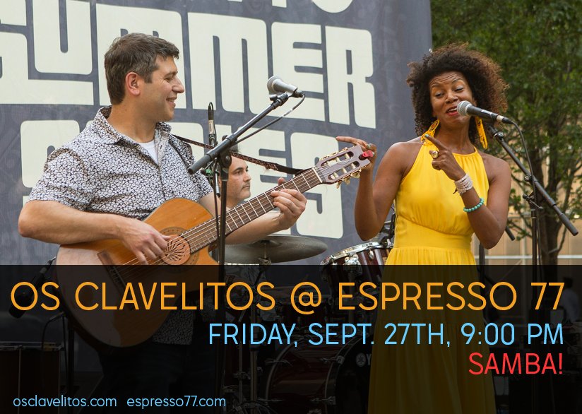 OsClavelitos's tweet photo. Tonight, @OsClavelitos at @espresso77, 9 PM.  Beautiful Brazilian music, wine, beer and coffee!! https://t.co/il8BMAdz1A