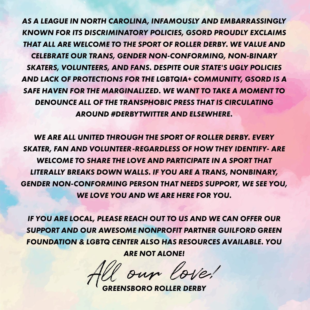 GSORD doesn’t stand for the garbage article that has been making the rounds. We see you all and we love you. #derbytwitter